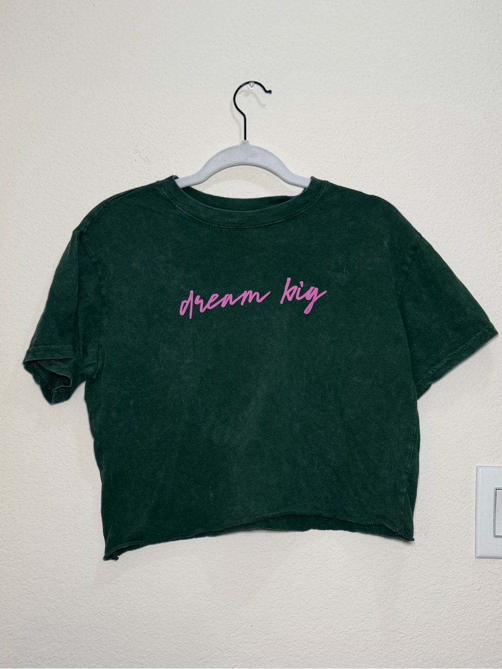 Mighty Fine Dream Big Cropped Graphic Tee Medium Black Pink